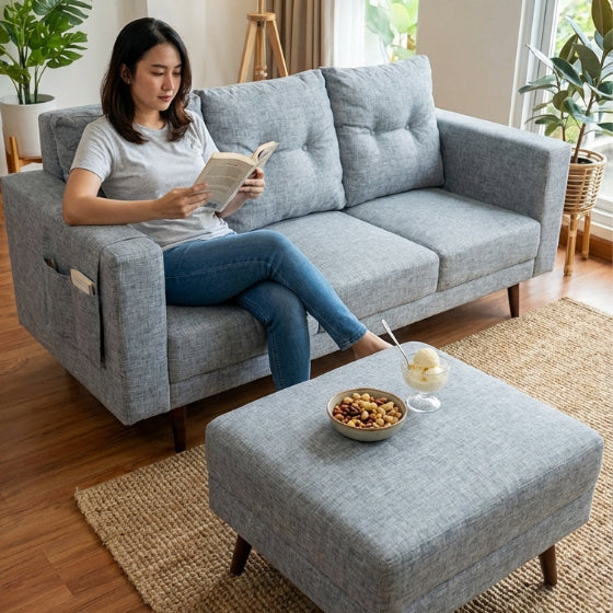 Kinami - Ajeg - Sofa 3 Seater Sudut Chio / Sofa Untuk 3 Orang Desain Modern Minimalis / Sofa Sudut 3 Dudukan Full Busa Untuk Selonjoran - gambar 4