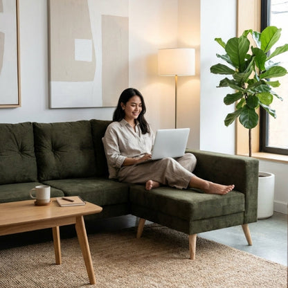 Kinami - Ajeg - Sofa 3 Seater Sudut Variasi Chio / Sofa Untuk 3 Orang Desain Modern Minimalis / Sofa Sudut 3 Dudukan Full Busa Untuk Selonjoran - gambar 4