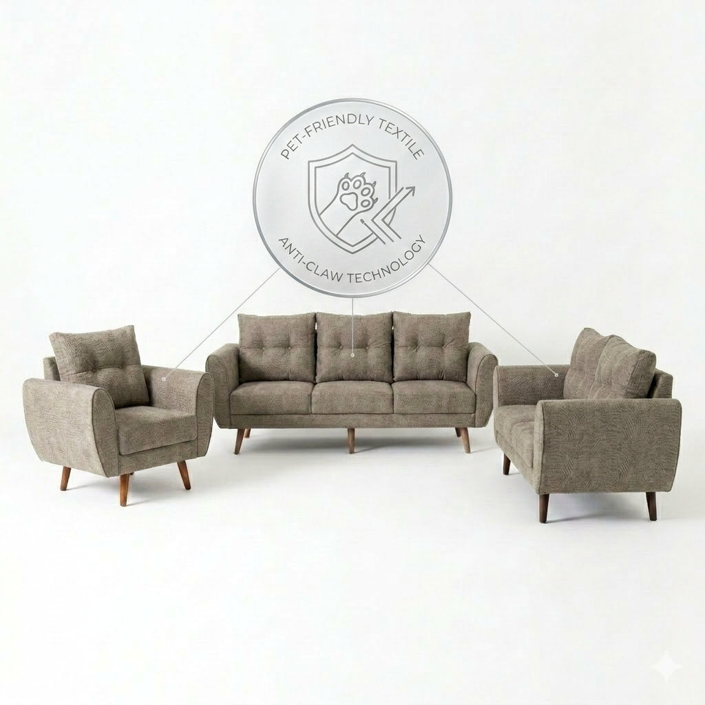 Kinami - Ajeg - Sofa Set 3-2-1 Seater Kobe Anti Cakar / Sofa Untuk Ruang Tamu Minimalis Modern / Kursi Empuk dan Santai Gaya Japandi - gambar 5