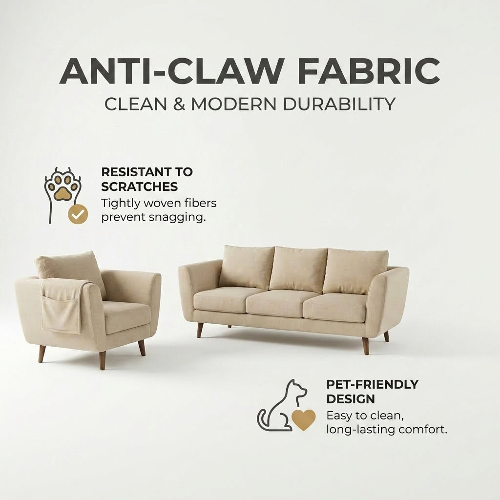 Kinami - Ajeg - Sofa Set 3-1 Seater Aiko Anti Cakar / Sofa Minimalis Modern Empuk dan Santai Gaya Japandi - gambar 7