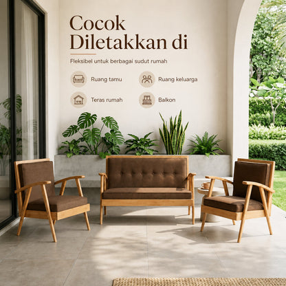 Kagumi - Ajeg - Kursi Teras Jengki 2-1-1 Seater Desain Retro / Kursi Set Kayu Jengki Dudukan Empuk Untuk Ruang Tamu Minimalis - gambar 5