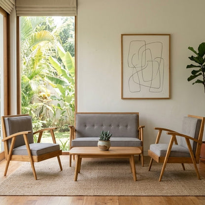 Kagumi - Ajeg - Kursi Teras Jengki 2-1-1 Seater Desain Retro / Kursi Set Kayu Jengki Dudukan Empuk Untuk Ruang Tamu Minimalis - gambar 4