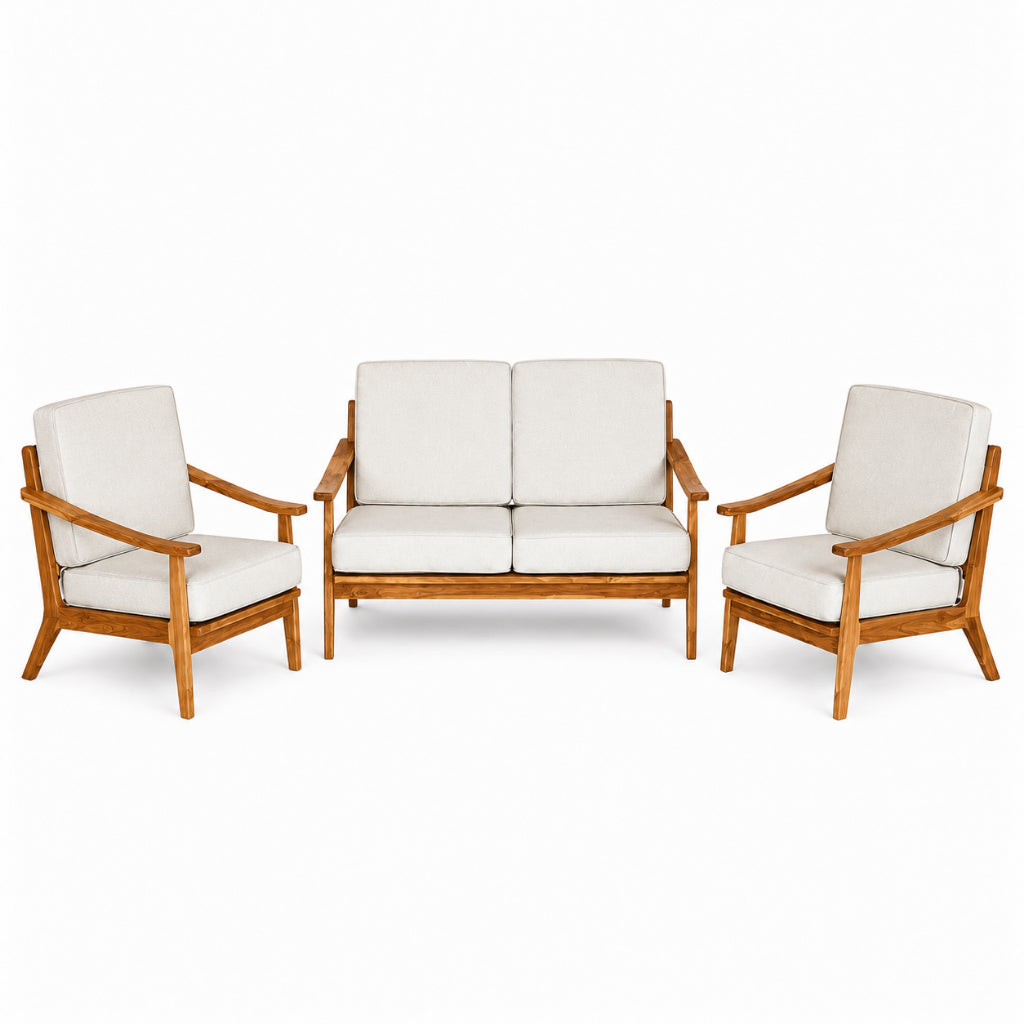 Kagumi - Ajeg - Kursi Teras Kurata 2-1-1 Seater Desain Retro / Kursi Set Kayu Dudukan Empuk Untuk Ruang Tamu Minimalis - gambar 9
