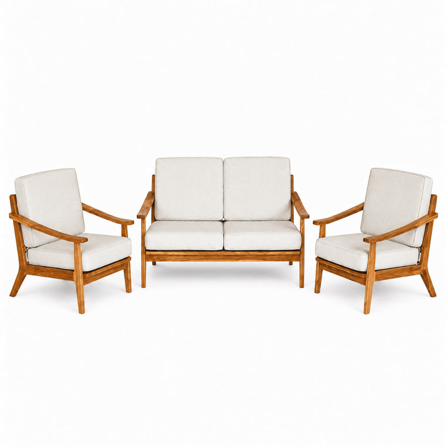 Kagumi - Ajeg - Kursi Teras Kurata 2-1-1 Seater Desain Retro / Kursi Set Kayu Dudukan Empuk Untuk Ruang Tamu Minimalis - gambar 9