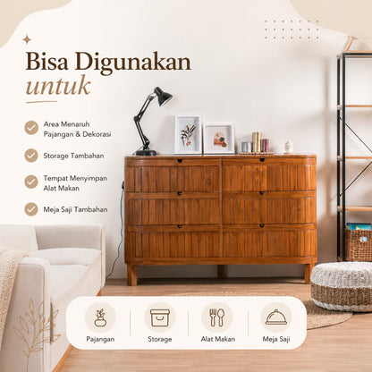 Kagumi - Ajeg - Buffet 6 Laci Noa N2 / Lemari Kayu Jati / Rak Penyimpanan Modern Minimalis - gambar 5