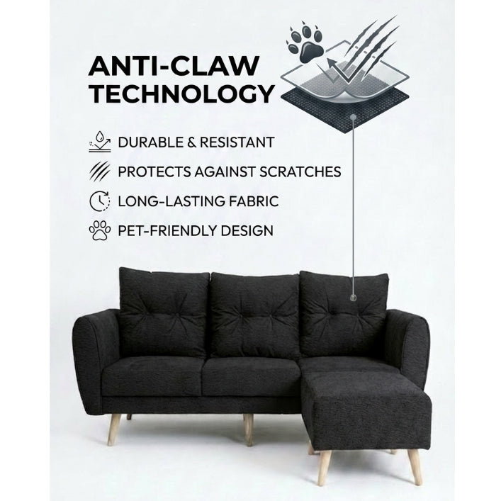 Kinami - Ajeg - Sofa 3 Seater Sudut Kobe Standar Anti Cakar / Sofa 3 Dudukan Selonjoran dan Lesehan Minimalis Modern / Kursi Empuk Ruang Tamu Aesthetic Gaya Japandi Minimalis Modern Empuk dan Santai Untuk 3 Orang - gambar 6