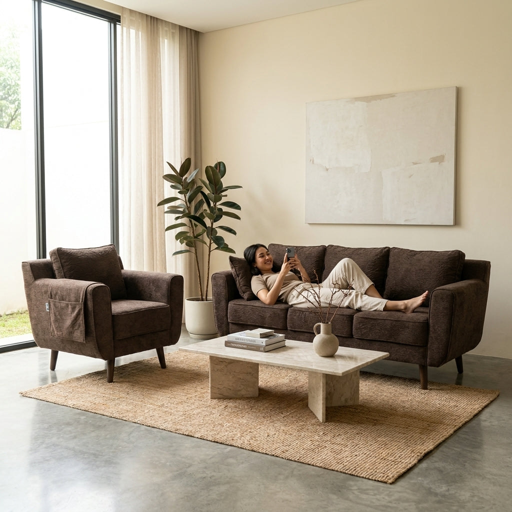 Kinami - Ajeg - Sofa Set 3-1 Seater Aiko Anti Cakar / Sofa Minimalis Modern Empuk dan Santai Gaya Japandi - gambar 4
