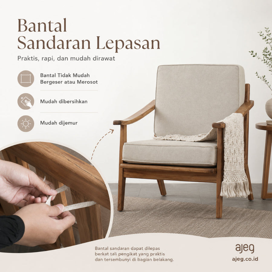 Kagumi - Ajeg - Kursi Teras Kurata 2-1-1 Seater Desain Retro / Kursi Set Kayu Dudukan Empuk Untuk Ruang Tamu Minimalis - gambar 3