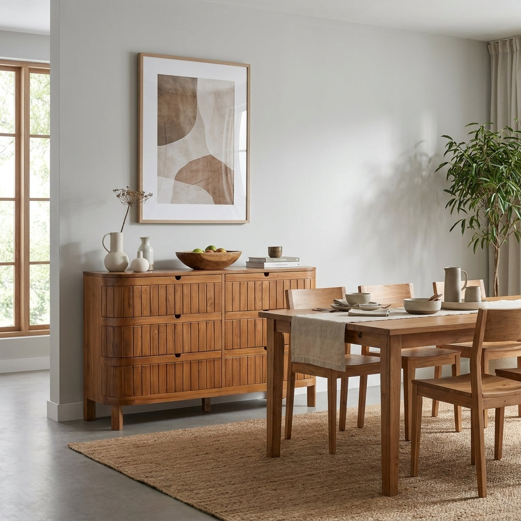 Kagumi - Ajeg - Buffet 6 Laci Noa N2 / Lemari Kayu Jati / Rak Penyimpanan Modern Minimalis - gambar 4
