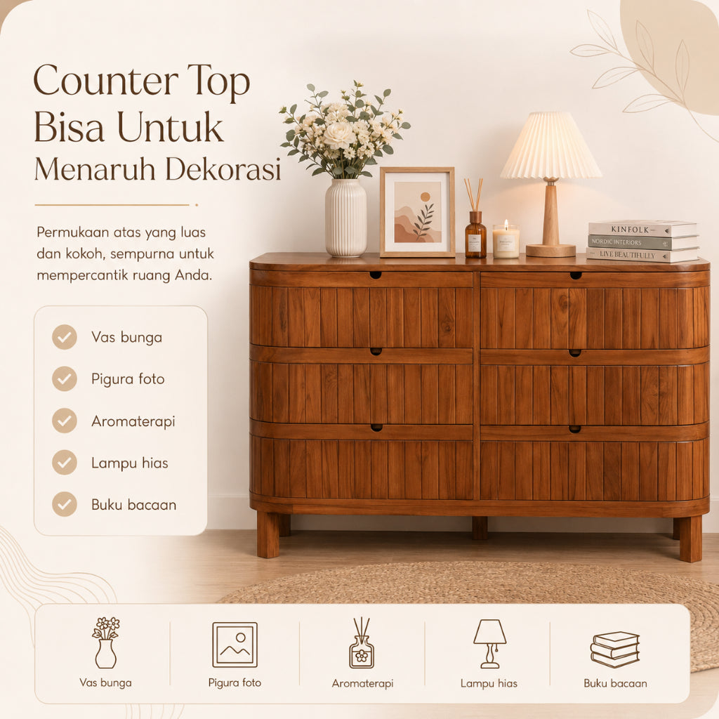 Kagumi - Ajeg - Buffet 6 Laci Noa N2 / Lemari Kayu Jati / Rak Penyimpanan Modern Minimalis - gambar 8