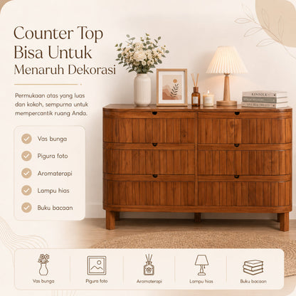 Kagumi - Ajeg - Buffet 6 Laci Noa N2 / Lemari Kayu Jati / Rak Penyimpanan Modern Minimalis - gambar 8