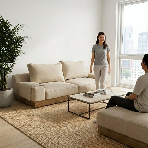 Kinami - Ajeg - Sofa 2 Seater Sudut Shizu Pendek Anti Cakar / Sofa 2 Dudukan Minimalis Modern Empuk dan Santai Gaya Japandi - gambar 5