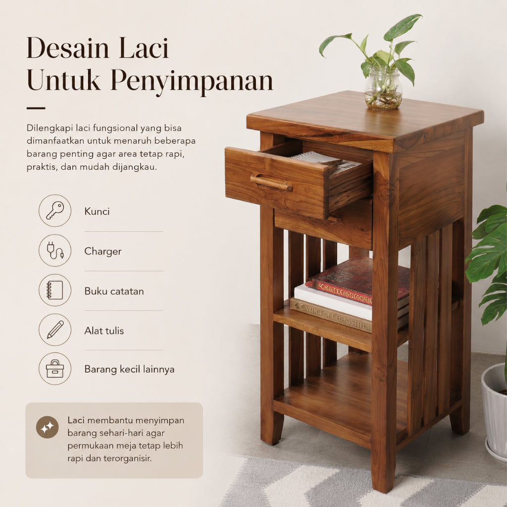 Kagumi - Ajeg - Rak Susun Akira / Meja Kecil Untuk Samping Tempat Tidur - gambar 4
