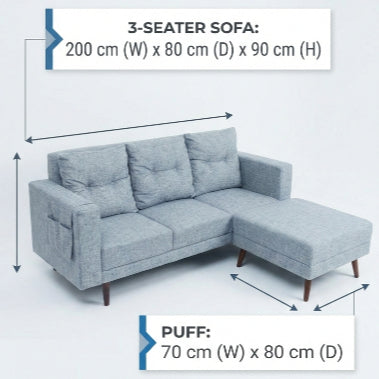 Kinami - Ajeg - Sofa 3 Seater Sudut Chio / Sofa Untuk 3 Orang Desain Modern Minimalis / Sofa Sudut 3 Dudukan Full Busa Untuk Selonjoran - gambar 3