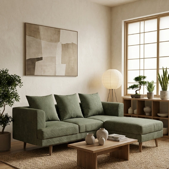 Kinami - Ajeg - Sofa 3 Seater Sudut Spica Anti Cakar / Sofa Untuk 3 Orang Gaya Japandi Minimalis Modern Empuk dan Santai - gambar 2