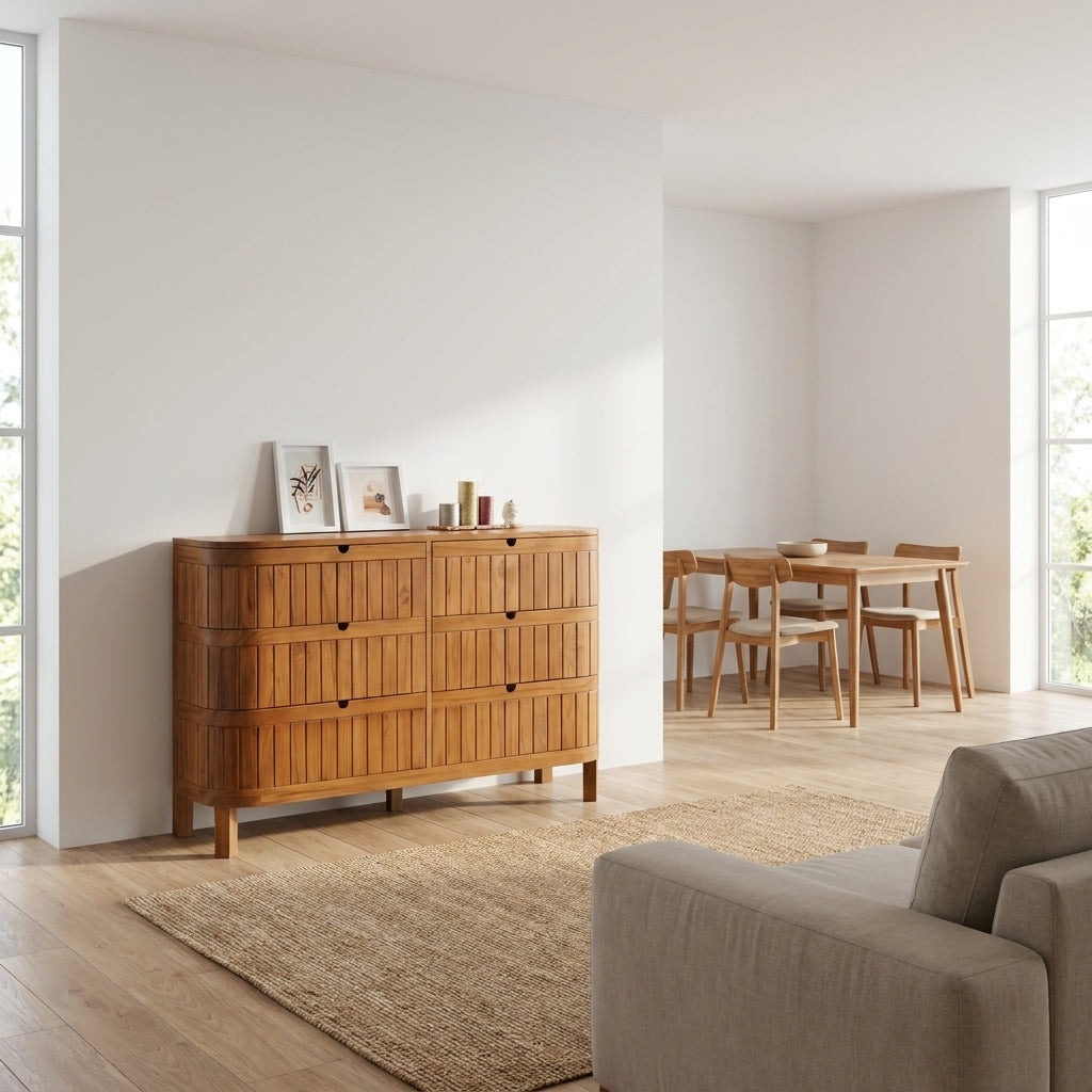 Kagumi - Ajeg - Buffet 6 Laci Noa N2 / Lemari Kayu Jati / Rak Penyimpanan Modern Minimalis - gambar 2