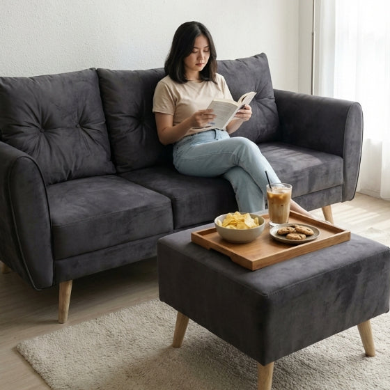 Kinami - Ajeg - Sofa 3 Seater Sudut Kobe Standar Anti Cakar / Sofa 3 Dudukan Selonjoran dan Lesehan Minimalis Modern / Kursi Empuk Ruang Tamu Aesthetic Gaya Japandi Minimalis Modern Empuk dan Santai Untuk 3 Orang - gambar 5