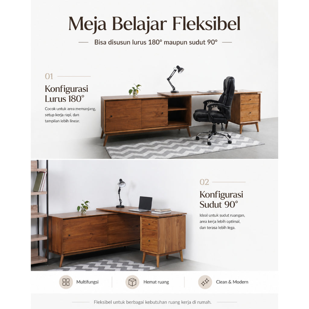 Kagumi - Ajeg - Meja Kerja Sudut 1 Biro Taka / Meja Belajar Untuk Anak Sekolah dan Mahasiswa / Meja Kerja Laptop Minimalis - gambar 8