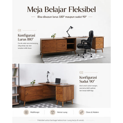 Kagumi - Ajeg - Meja Kerja Sudut 1 Biro Taka / Meja Belajar Untuk Anak Sekolah dan Mahasiswa / Meja Kerja Laptop Minimalis - gambar 8