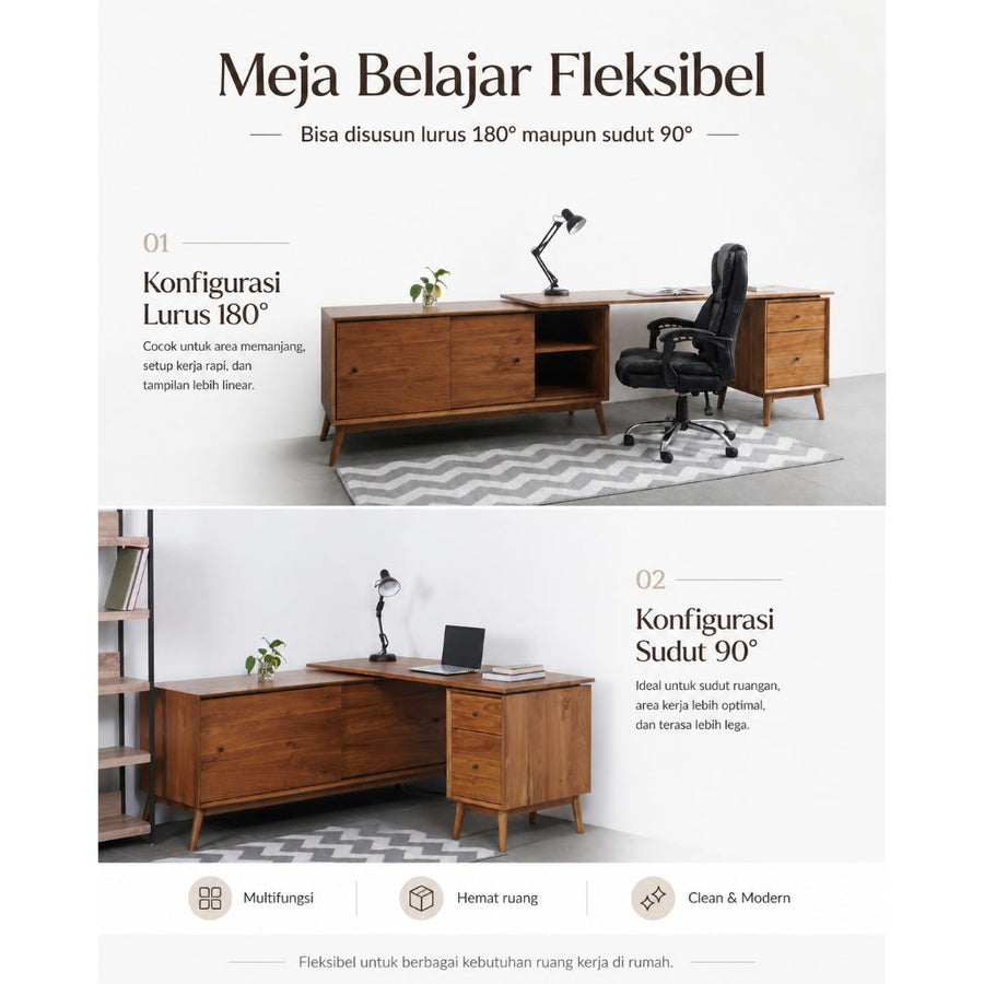 Kagumi - Ajeg - Meja Kerja Sudut 1 Biro Taka / Meja Belajar Untuk Anak Sekolah dan Mahasiswa / Meja Kerja Laptop Minimalis - gambar 8