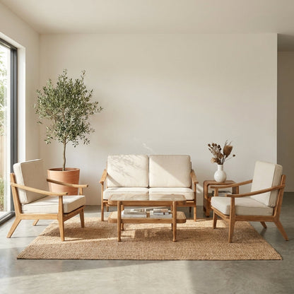 Kagumi - Ajeg - Kursi Teras Kurata 2-1-1 Seater Desain Retro / Kursi Set Kayu Dudukan Empuk Untuk Ruang Tamu Minimalis - gambar 2