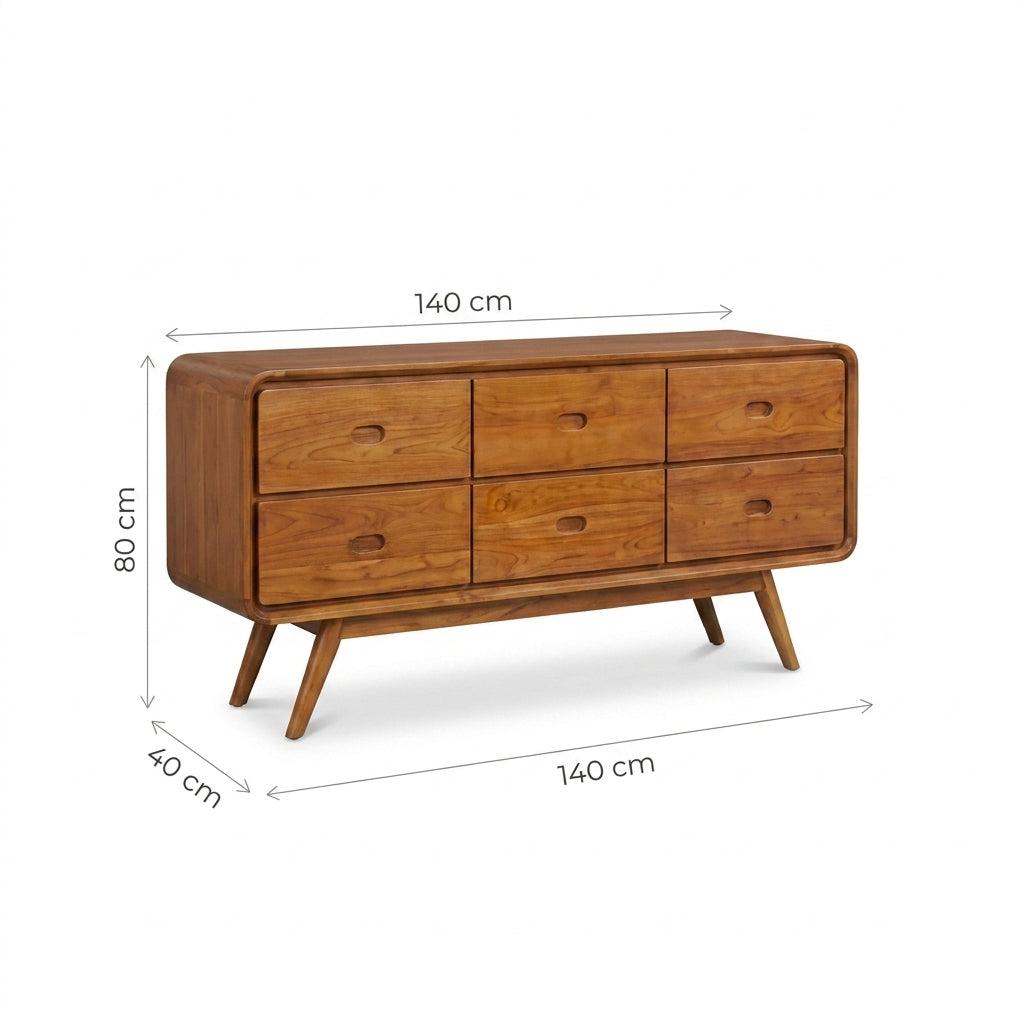 Kagumi - Ajeg - Buffet Yui 6 Laci / Lemari Kayu Jati / Rak Penyimpanan Modern Minimalis - gambar 6