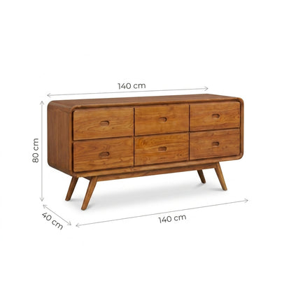 Kagumi - Ajeg - Buffet Yui 6 Laci / Lemari Kayu Jati / Rak Penyimpanan Modern Minimalis - gambar 6
