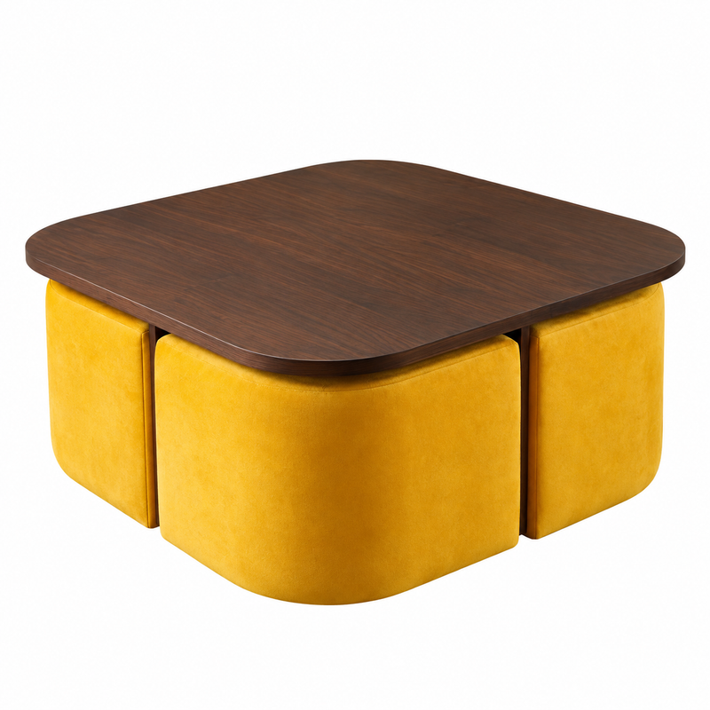 Meja Tamu Moana + Set 4 Stool - cover putih polos
